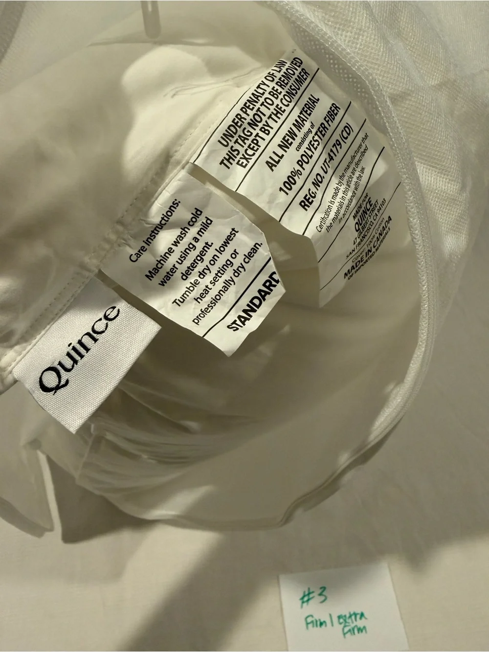 New Quince Premium Down Alternative Pillow #3 Standard Firm/Extra Firm MSRP $50